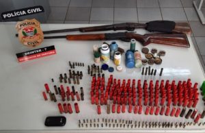 Polícia apreende armas de fogo em sítio de idoso em Fartura Armamento apreendido pela polícia em Fartura. (Foto: Divulgação/Polícia Civil)