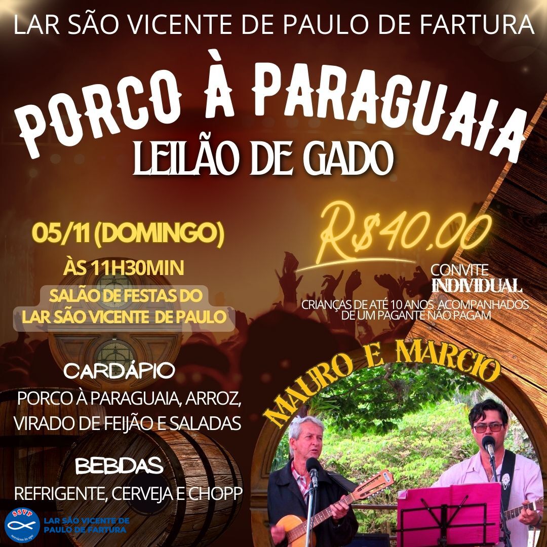 O próximo evento é no mês de novembro. (Foto: Divulgação/Lar São Vicente de Paulo de Fartura)