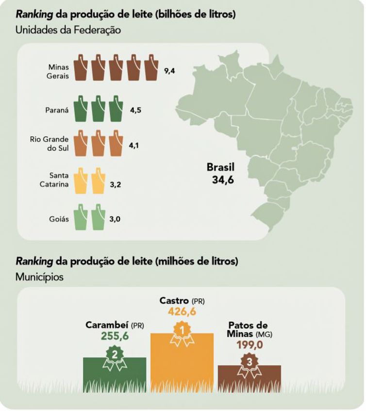 Ranking da produção de leite no Brasil. (Foto: IBGE/Divulgação)