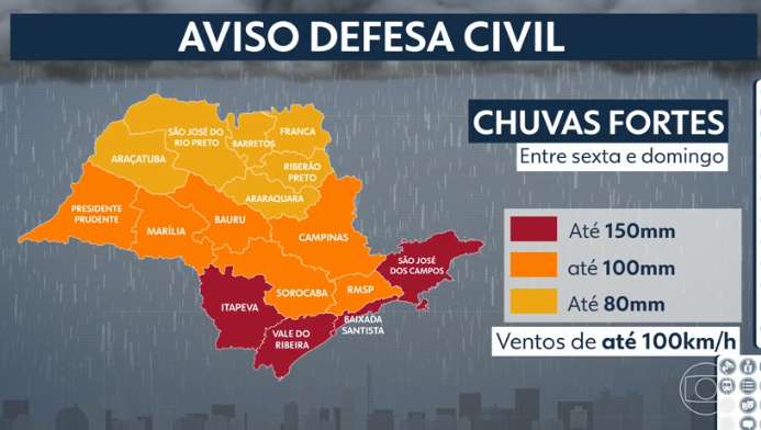 Região de Itapeva deverá registrar bastante chuva no final de semana. (Foto: Reprodução/TV Globo)