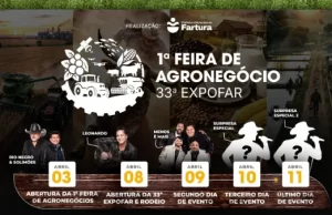 Fartura anuncia Expofar em 2027 com shows de Leonardo, Rio Negro & Solimões e Menos é Mais Programação divulgada pela Prefeitura de Fartura. (Foto: Divulgação)